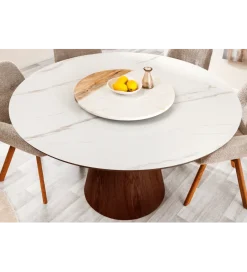 Invicta Interior Stół UNIQUE 120 cm drewno orzecha biały ceramiczny blat