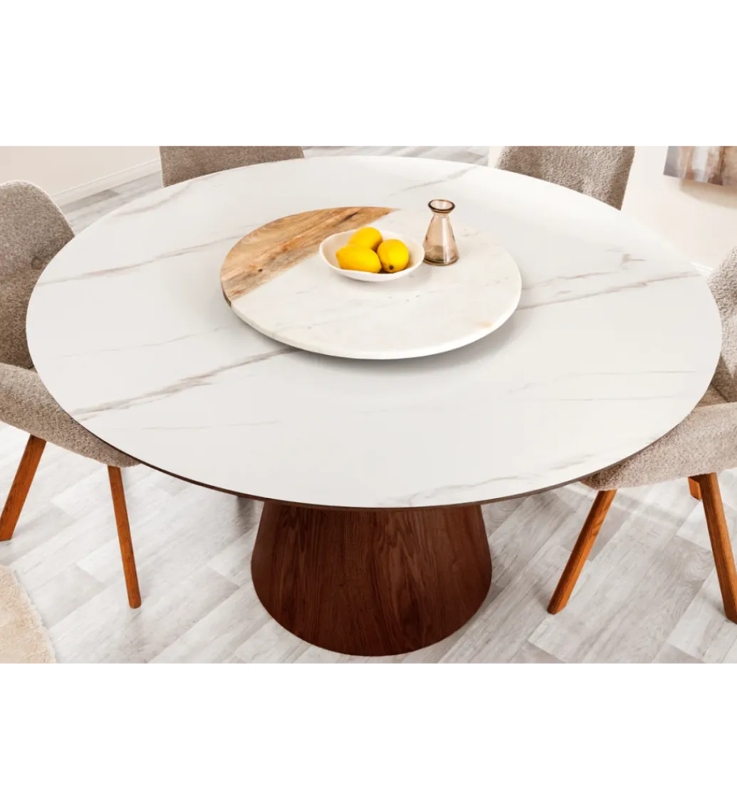 Invicta Interior Stół UNIQUE 120 cm drewno orzecha biały ceramiczny blat