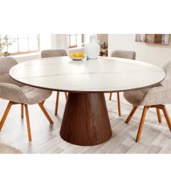 Invicta Interior Stół UNIQUE 120 cm drewno orzecha biały ceramiczny blat