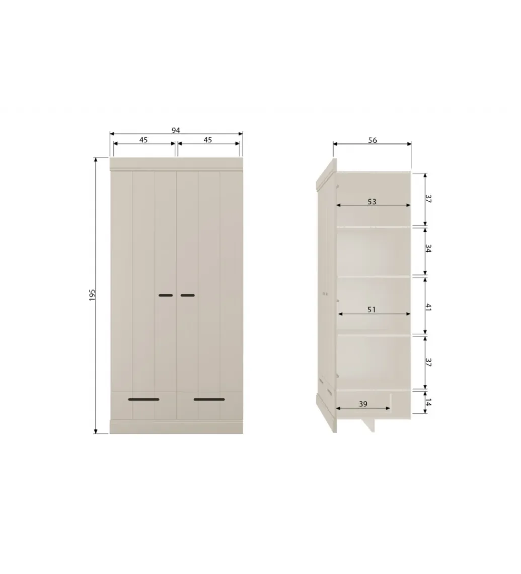 WOOOD Szafa DRAWER 195 x 94 cm drewno sosna dust