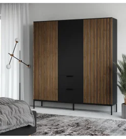 ELTAP Szafa MEORATI 200 cm czarny mat/dąb artisan