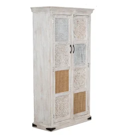 Exclusivas Szafa NEMARIA 180 cm drewno mango biała przecierana