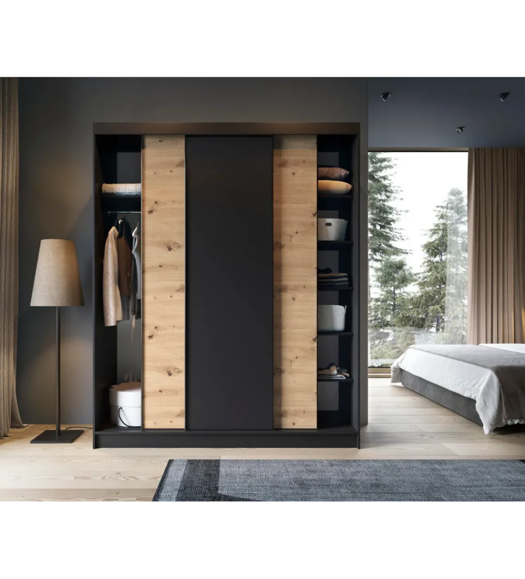 ELTAP Szafa przesuwna Esville III 180 cm w optyce Dąb artisan/Czarny mat