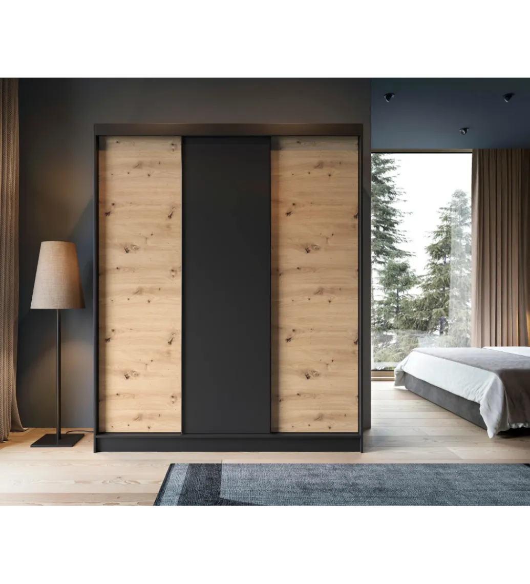 ELTAP Szafa przesuwna Esville III 180 cm w optyce Dąb artisan/Czarny mat