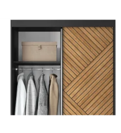 ELTAP Szafa przesuwna Marrphy II 120 cm z lustrem czarny/dąb caramel