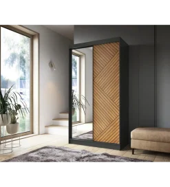 ELTAP Szafa przesuwna Marrphy II 120 cm z lustrem czarny/dąb caramel