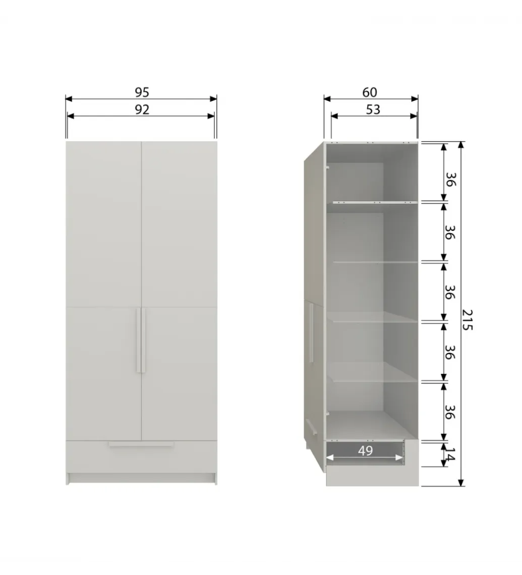 WOOOD Szafa PURE 215 x 95 cm drewno sosny dust