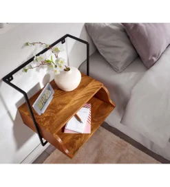 WOHNLING, GERMANY Szafka nocna wisząca BARIKA 44 cm drewno mango brąz