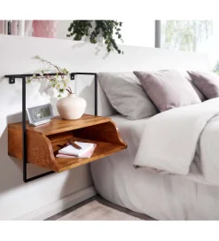 WOHNLING, GERMANY Szafka nocna wisząca BARIKA 44 cm drewno mango brąz