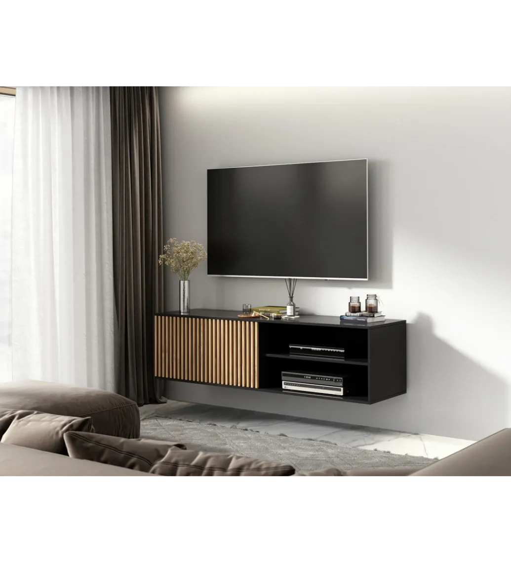 ELTAP Szafka RTV wisząca MEORATI 150 cm w optyce dąb artisan