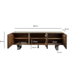 WOHNLING, GERMANY Szafka RTV WOHNLING 160 cm drewno akacja szary