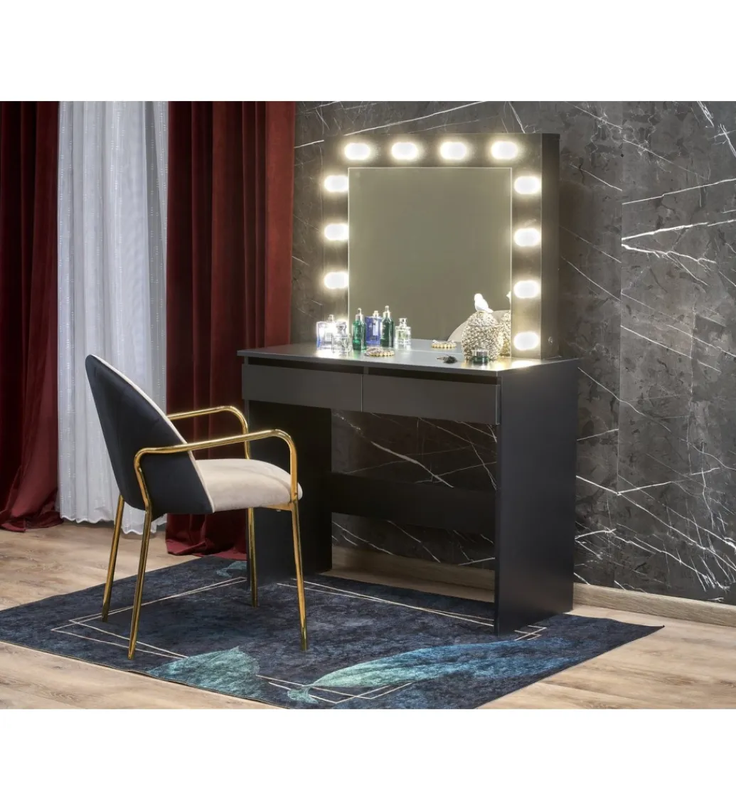 Halmar Toaletka HOLLYWOOD 94 cm czarna z oświetleniem LED