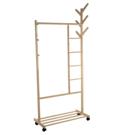 Exclusivas Wieszak ESKEMIHO 170 cm w odcieniu naturalnym na kółkach