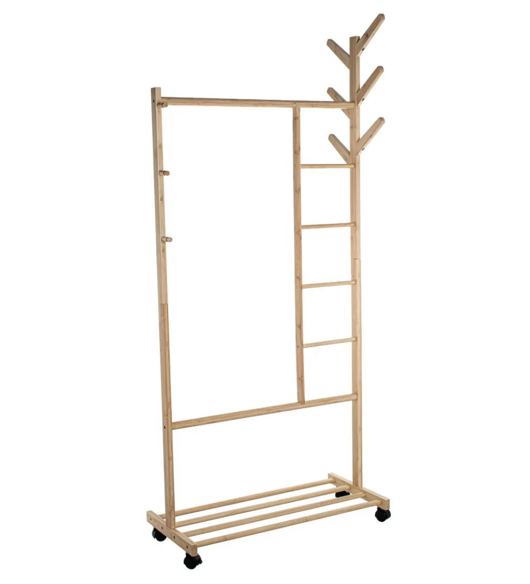 Exclusivas Wieszak ESKEMIHO 170 cm w odcieniu naturalnym na kółkach
