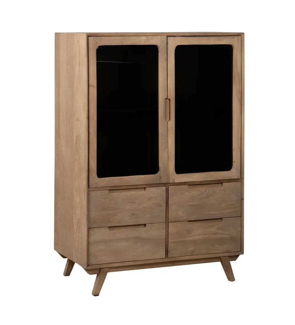 Zona-Design Witryna BURNIE 107 cm ze szklanymi drzwiami z drewno mango