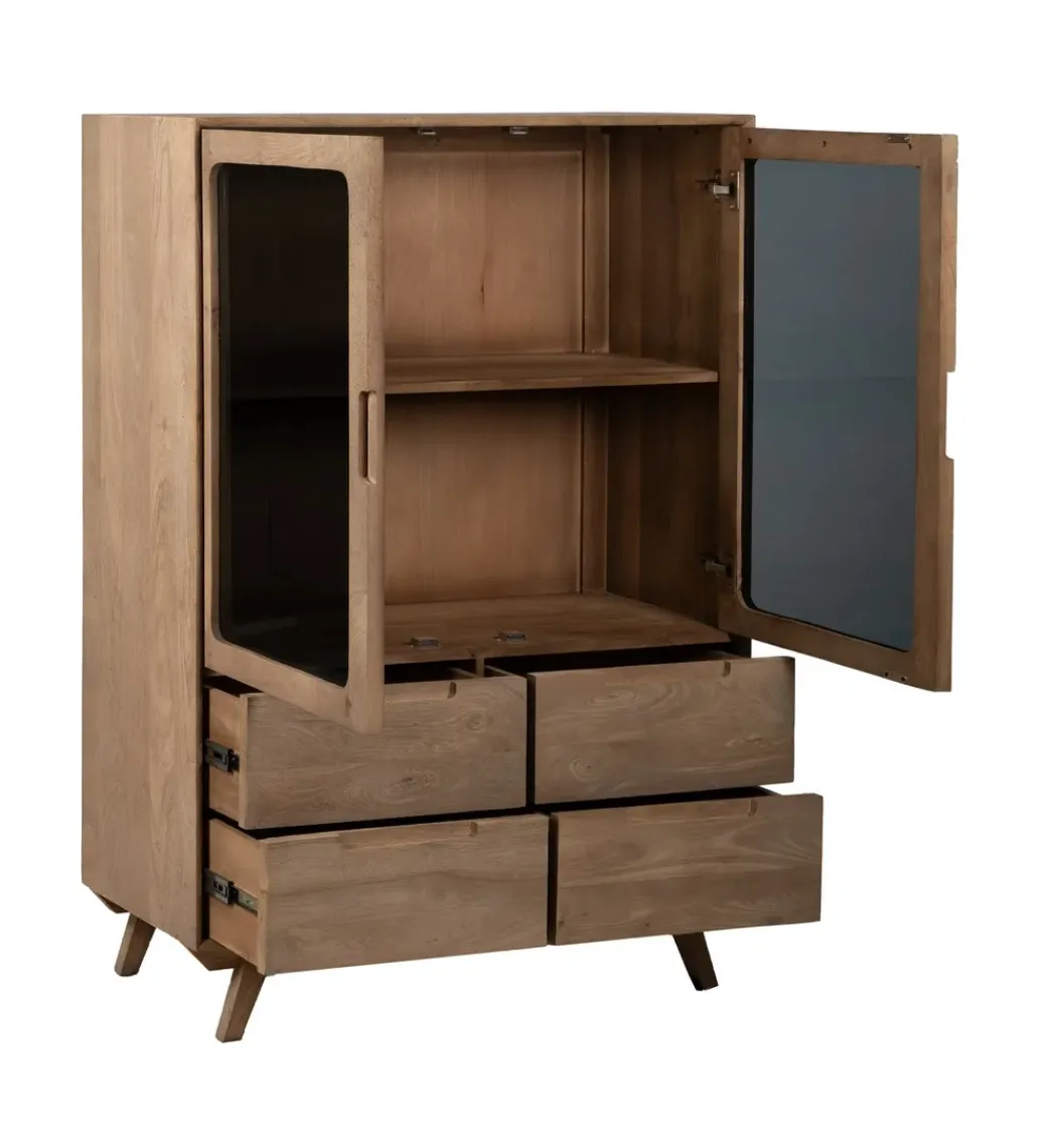 Zona-Design Witryna BURNIE 107 cm ze szklanymi drzwiami z drewno mango