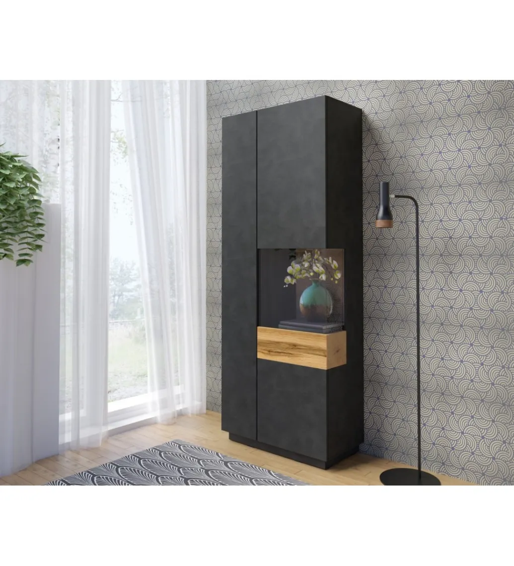 Helvetia Witryna SILKE 80 Cm Antracytowa Z Dodatkiem Koloru Dąb Wotan