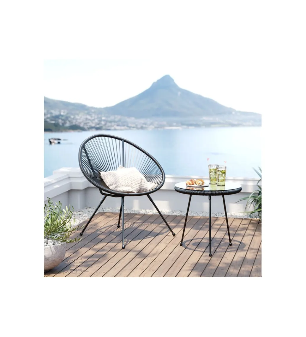 KARE Zestaw 2 ACAPULCO fotel i stolik czarny