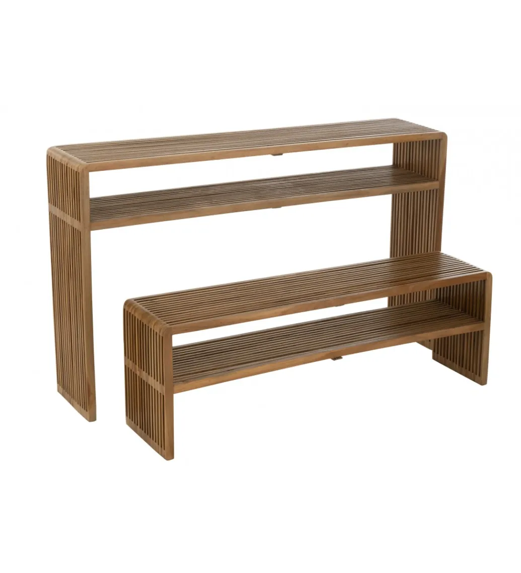 J-Line Zestaw 2 konsol SHELIS 130 cm 118 cm drewno teak