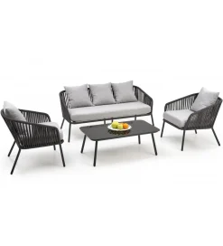 Halmar Zestaw ogrodowy ROCCA ciemnoszary - sofa + 2 x fotel + ława
