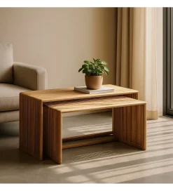 Zona-Design Zestaw 2 stolików kawowych BELLAMONTE 85 cm 75 cm drewno teak