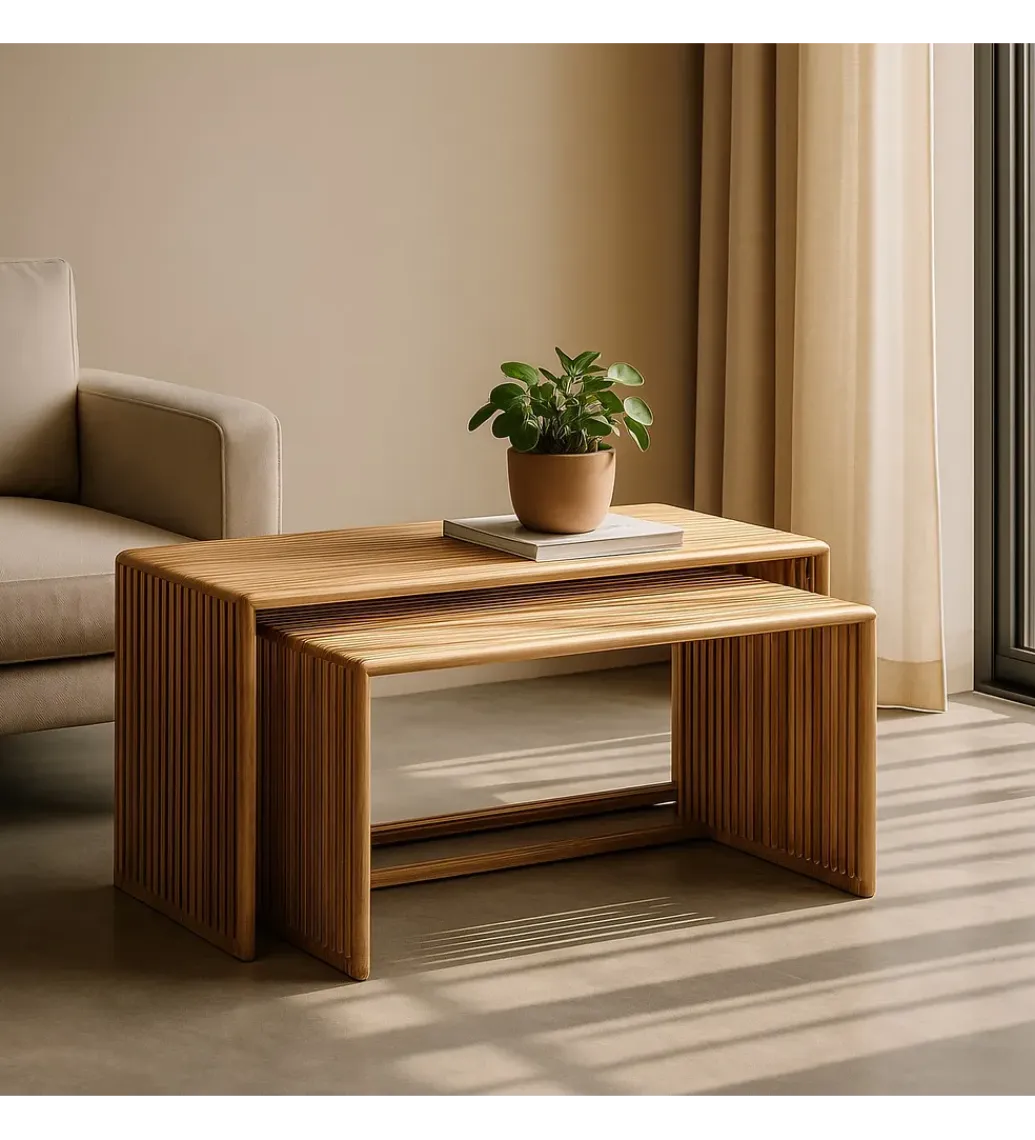 Zona-Design Zestaw 2 stolików kawowych BELLAMONTE 85 cm 75 cm drewno teak