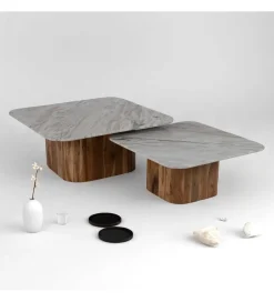 Zona-Design Zestaw 2 stolików kawowych UGUP 100 cm i 80 cm marmur
