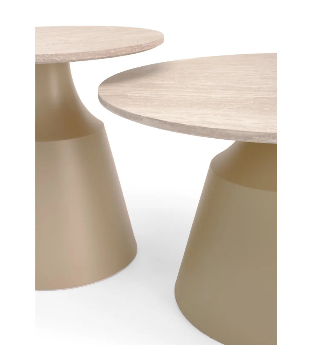 Halmar Zestaw 2 stolików kawowych ZURICH 70 cm 50 cm blat trawertyn podstawa kaszmir