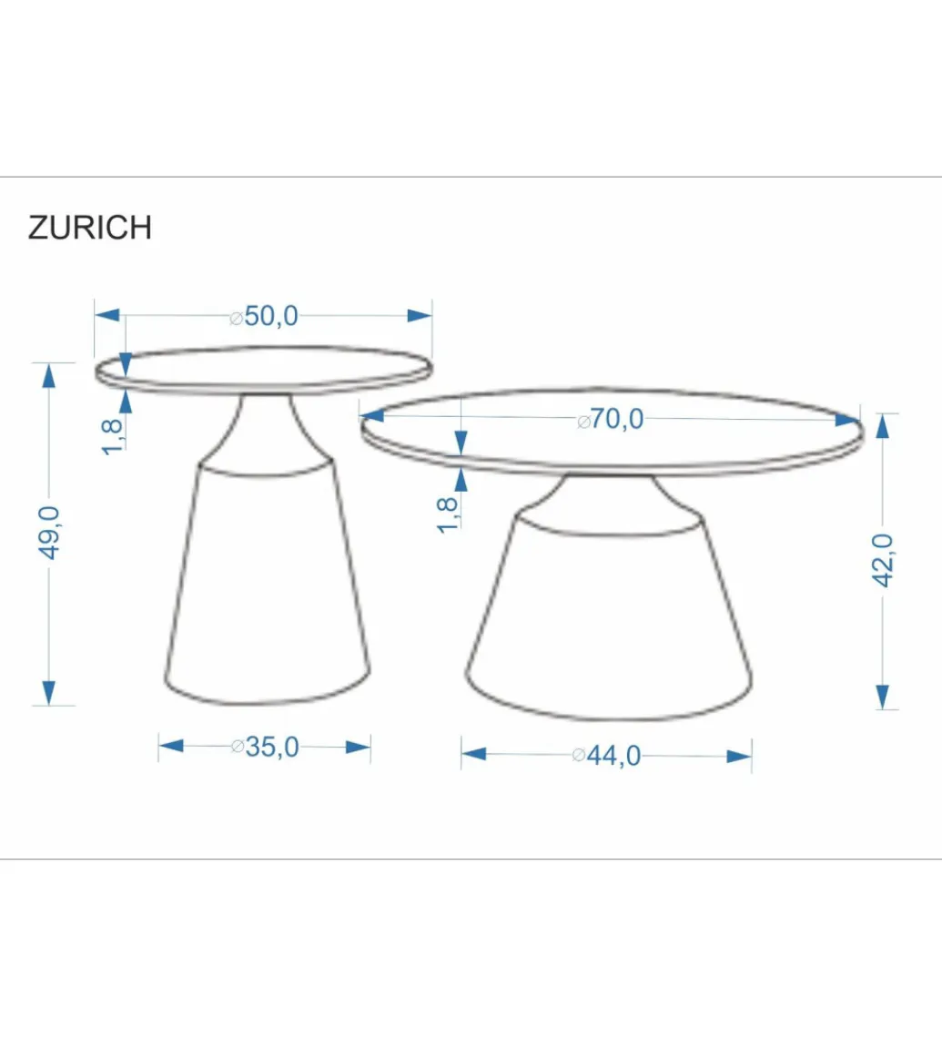 Halmar Zestaw 2 stolików kawowych ZURICH 70 cm 50 cm blat trawertyn podstawa kaszmir